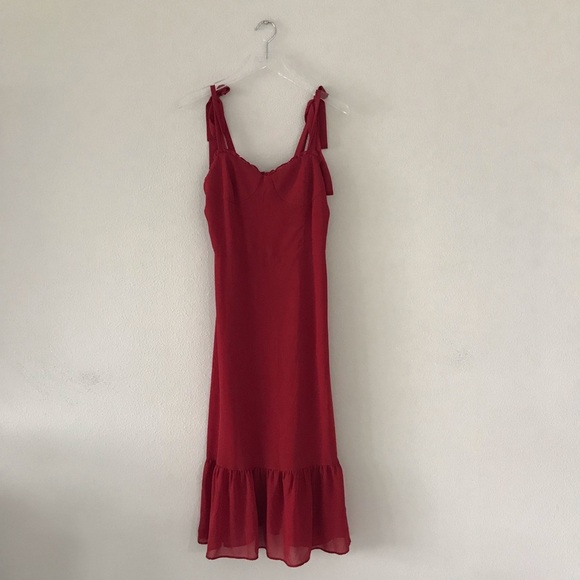 O.P.T. Toile de Jouy Red Tie Strap Midi Dress - Picture 2 of 15